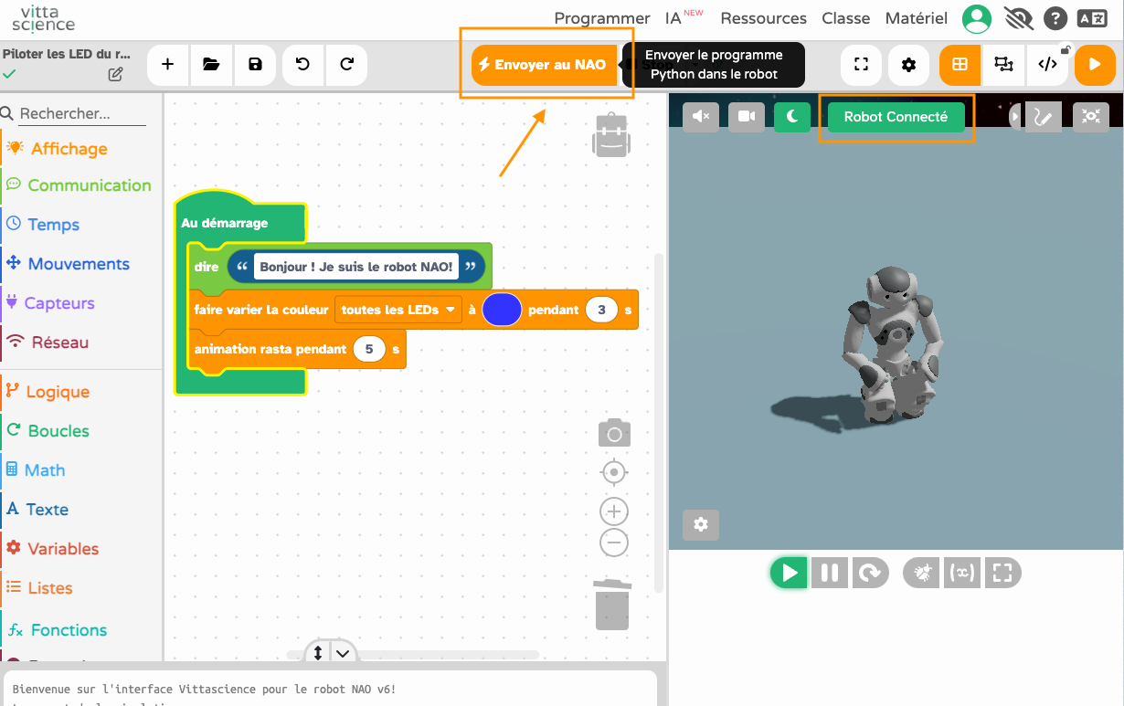 Envoyer un programme au robot NAO 